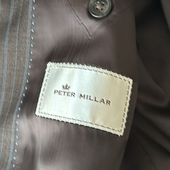 Peter Millar Sport Coat Mens Size 46L Brown Blue Stripe Blazer Jacket 100% Wool - Picture 11 of 16